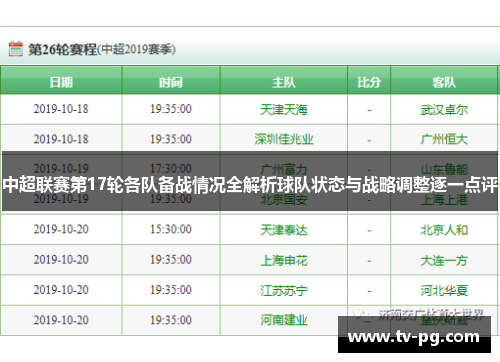 中超联赛第17轮各队备战情况全解析球队状态与战略调整逐一点评